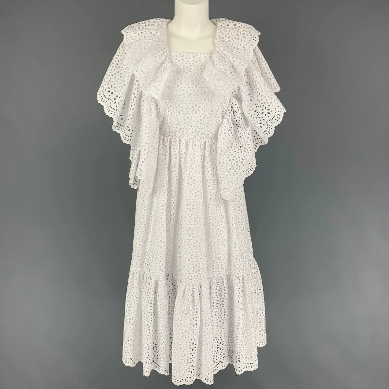 MSGM Size 4 White Cotton Eyelet Ruffle Dress