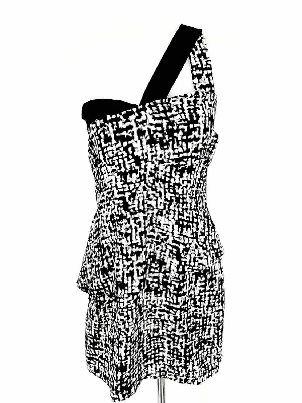 MYNE Women's black/white One Shoulder Silk Abstract Date Night Size 4 Dress