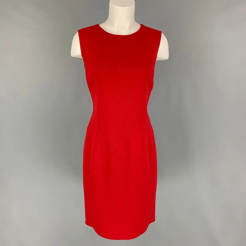 OSCAR DE LA RENTA Size 6 Red Virgin Wool Blend Shift Dress