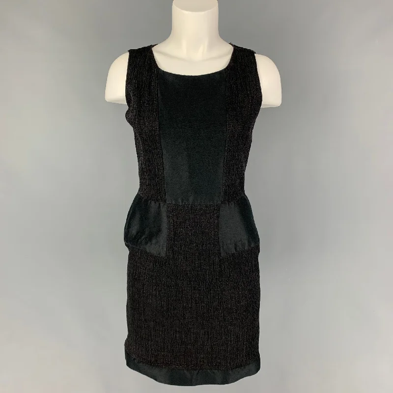 OSCAR DE LA RENTA SS 11 Size 10 Black Cotton Silk Textured Sheath Dress