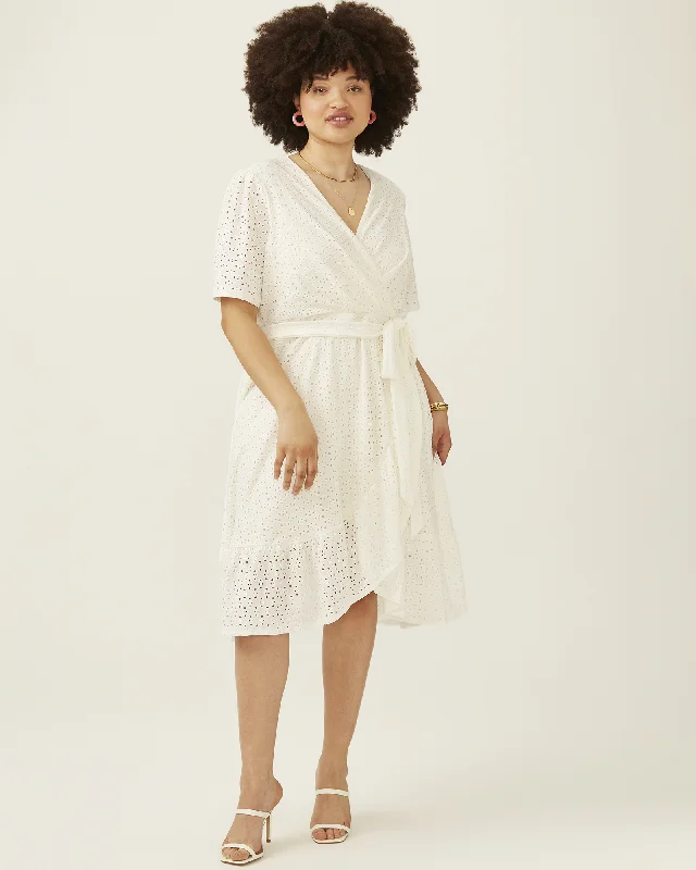 Paulina Embroidered Faux-Wrap Dress | White