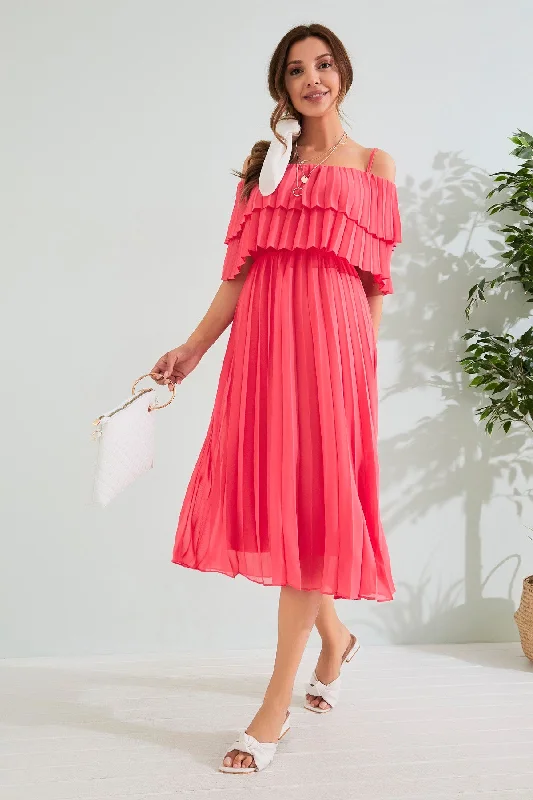 Pink Pleated Chiffon Dress