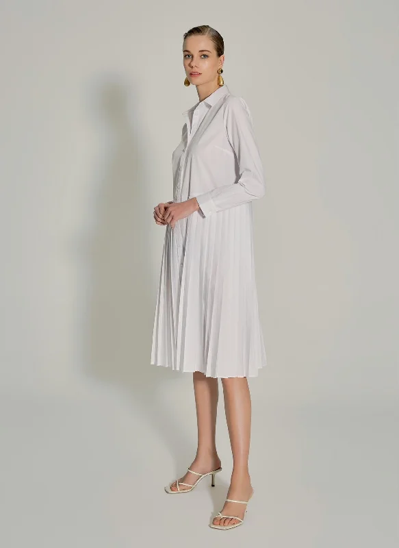 Pleated Poplin White Dress