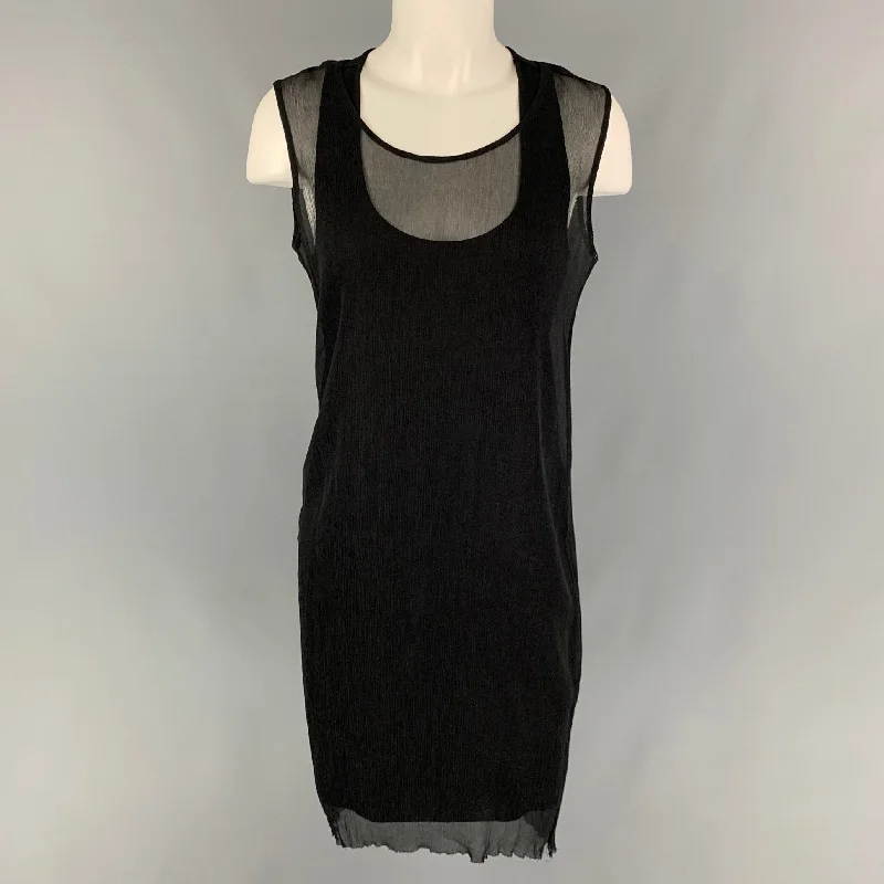 PORTS 1961 Size 4 Black Viscose Wrinkled Double Layer Dress