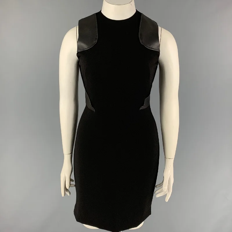 PRABAL GURUNG Size 10 Black Polyester Lambskin Sheath Dress