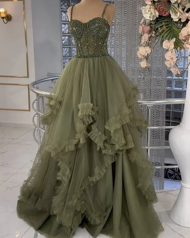 Beaded Sweetheart Ball Gown Ruffles Dress