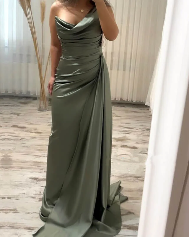 Mermaid One Strap Sage Satin Dress