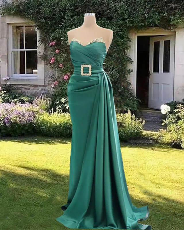 Mermaid Green Beaded Strapless Satin Dress