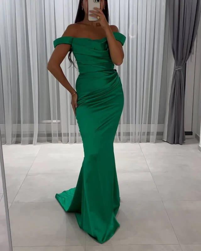 Mermaid Green Satin Ruched Dress