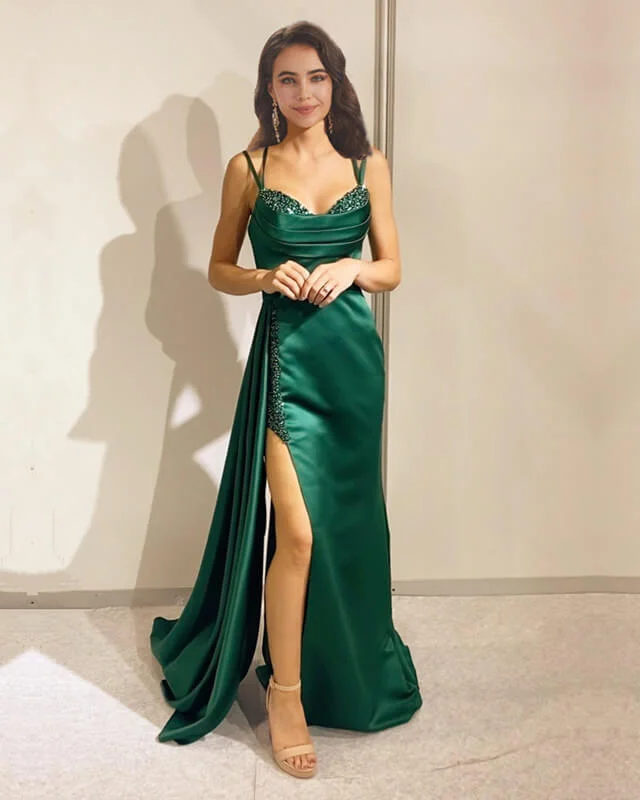 Mermaid Multi Straps Satin Dress With Slit