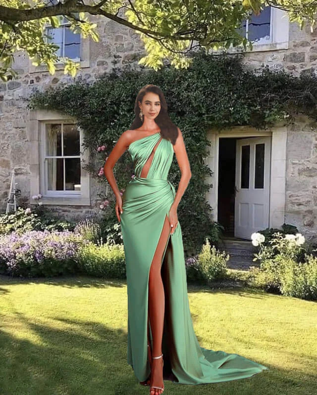 Mermaid One Shoulder Satin Slit Gown