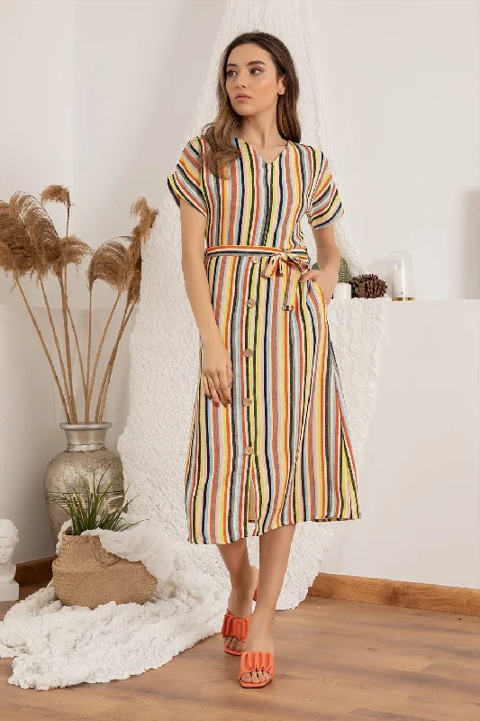 Rainbow Striped Linen Dress