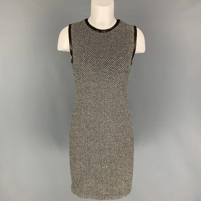 RALPH LAUREN Black Label Size M Black White Cashmere Herringbone Sleeveless Dress