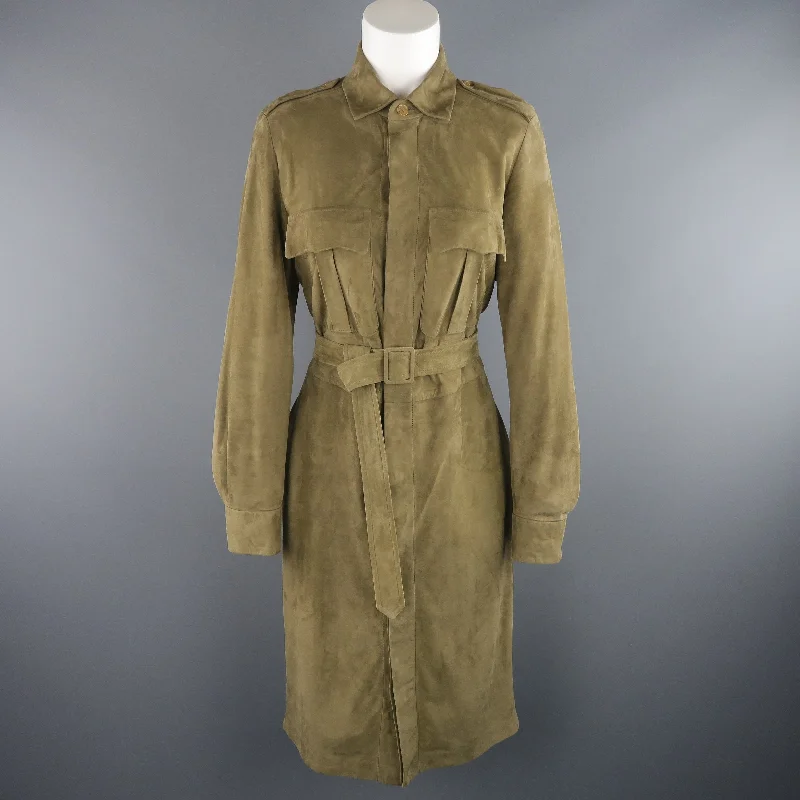 RALPH LAUREN COLLECTION Size 8 Olive Green Suede Safari Dress