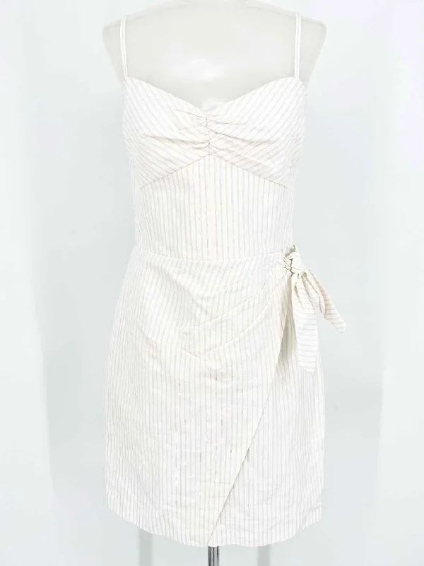 Rebecca Taylor Women's white/tan Knee Length Cotton/Linen Pinstripe Size 6 Dress