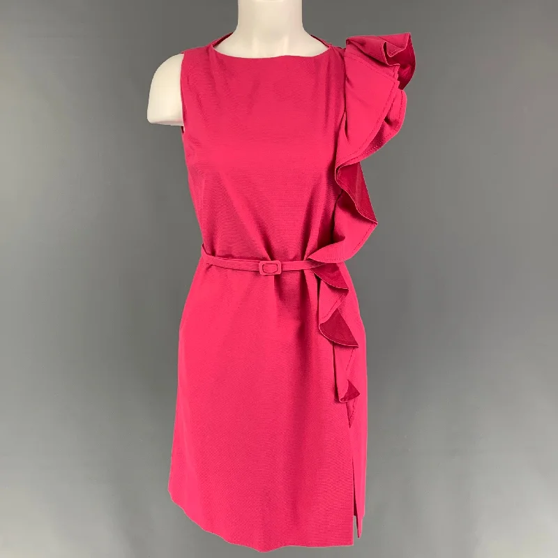 RED VALENTINO Size 8 Pink Cotton Ruffle Belted Dress