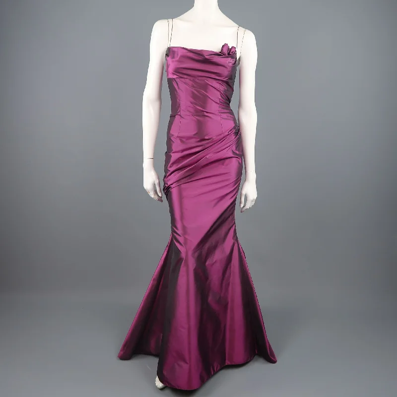 RICHARD TYLER Size 10 Purple Silk Taffeta Gathered Rosette Gown