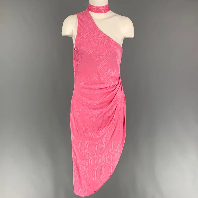 RONNY KOBO Size S Pink Silk Blend One Shoulder Dress