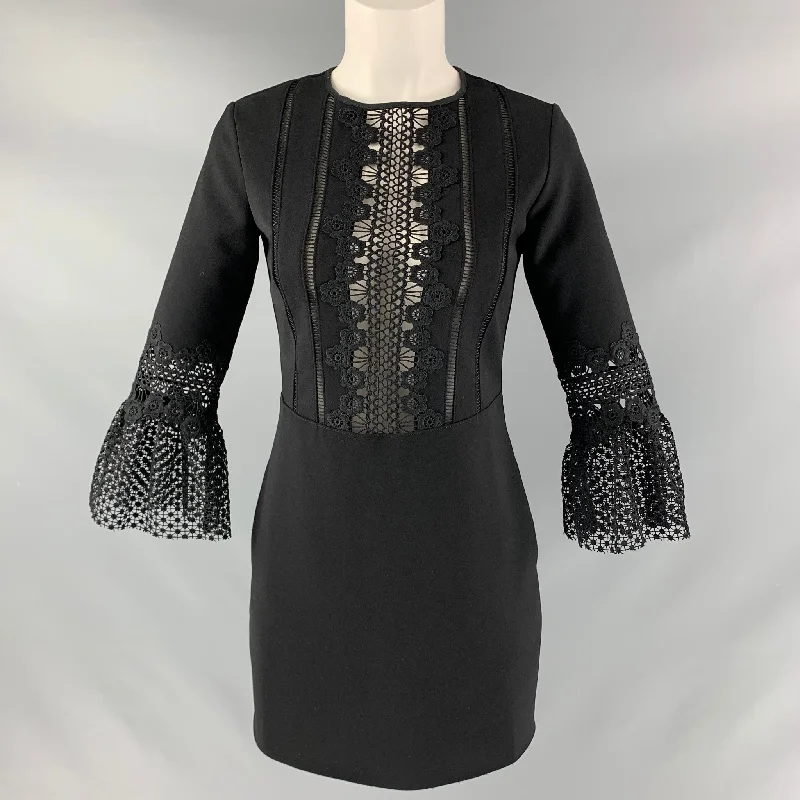 SELF-PORTRAIT Size 4 Black Polyester Blend Eyelet A-Line Dress