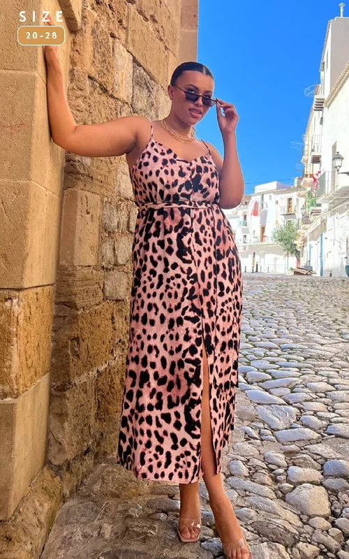 Sookie Slip Dress In Blush Leopard - Extended Sizing