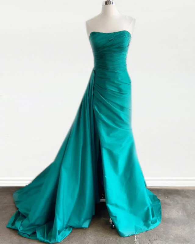 Teal Green Strapless Prom Dresses