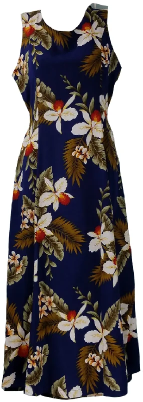 Tie Back Dress Hawaiian Orchid Navy 909R