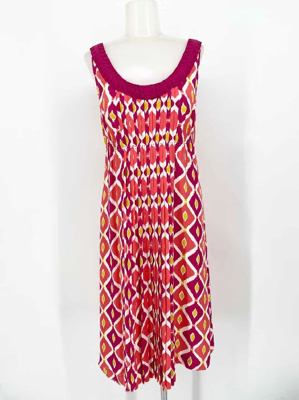 Tory Burch Women's Fuchsia/Coral Pleated Silk Tribal Size 6 Dress