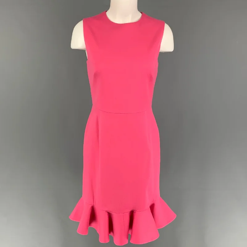 VALENTINO Size 8 Pink Wool Blend Ruffled Sleeveless Dress