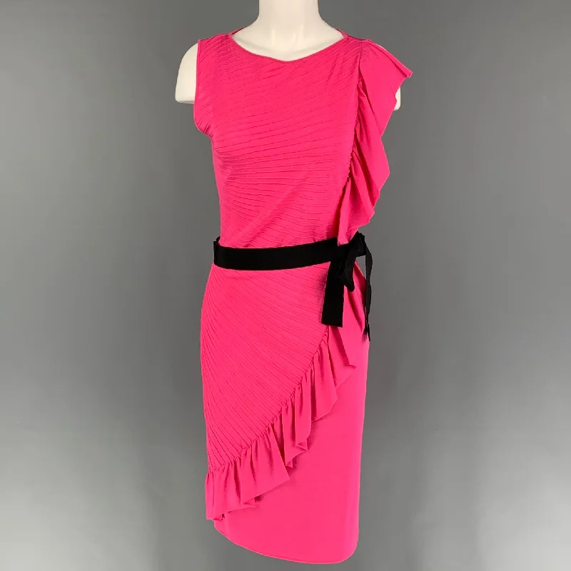 VALENTINO Size L Pink Viscose Blend Ruched Sleeveless Dress