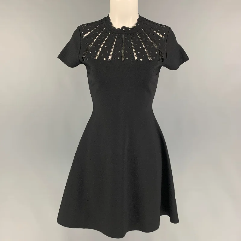 VALENTINO Size S Black Eyelet Viscose Polyester A-Line Dress