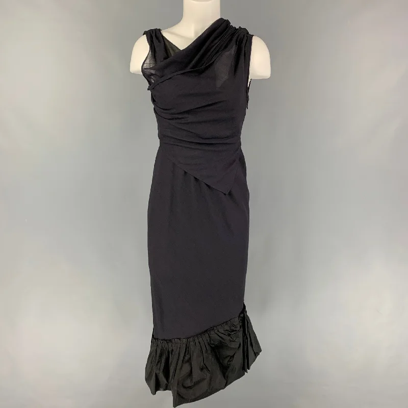 VERA WANG Size 4 Navy Wool Polyester Sleeveless Dress