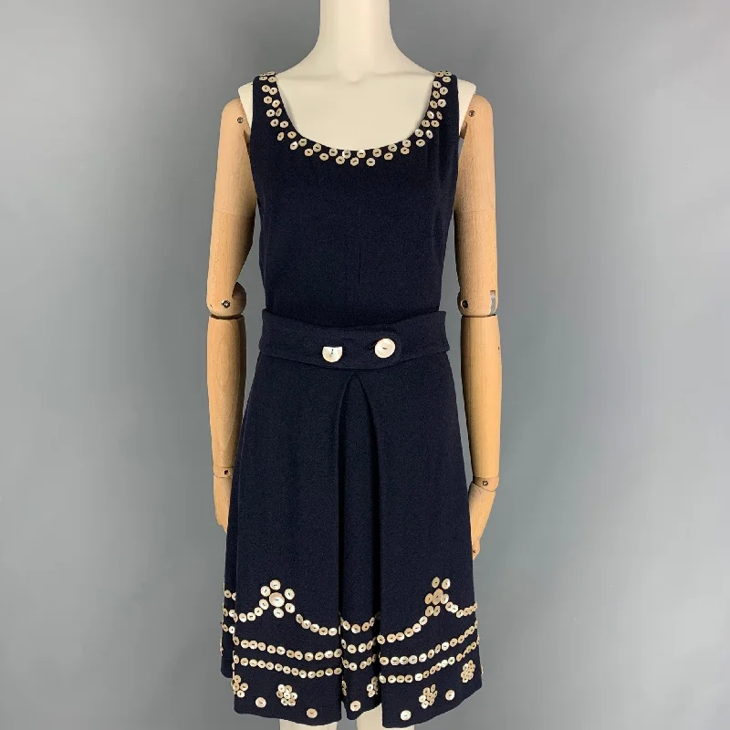 Vintage MOSCHINO Size 8 Navy Wool Blend Applique Shift Dress