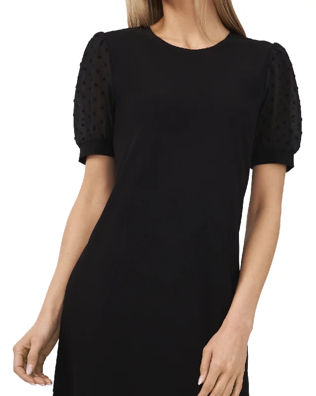 Yasmine Sheer Puff Sleeve Dress | Black