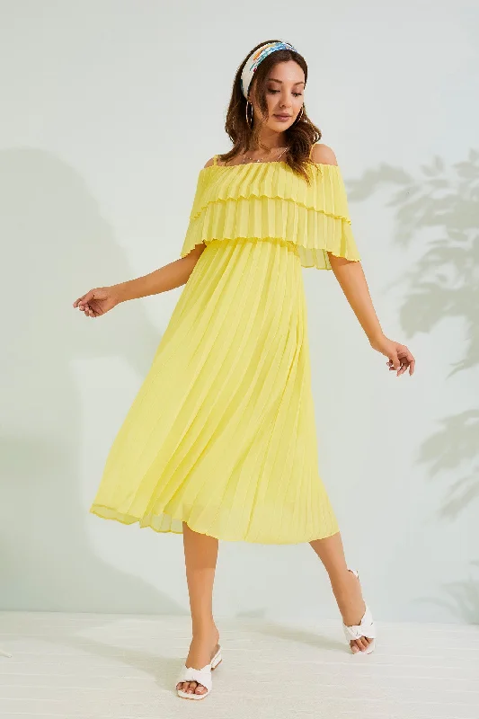 Yellow Pleated Chiffon Dress