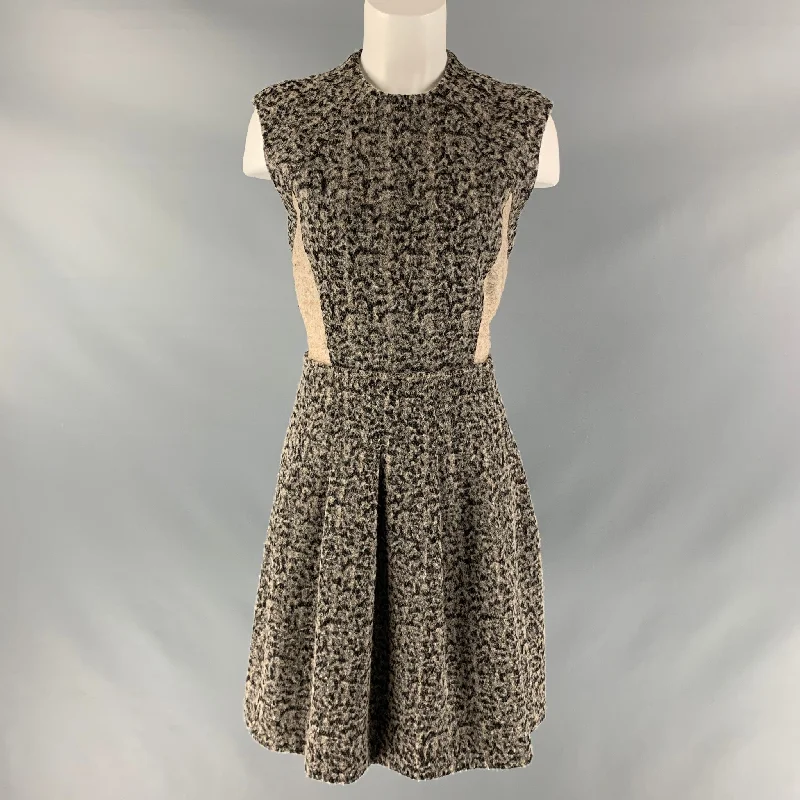 YIGAL AZROUEL Size 6 Taupe &  Black Wool Blend Marbled Sleeveless Dress