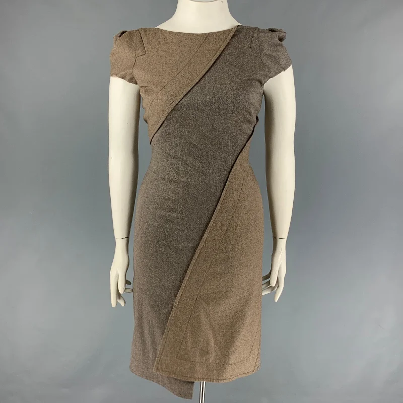 ZAC POSEN Size 10 Grey Brown Wool Blend Stripe Shift Dress