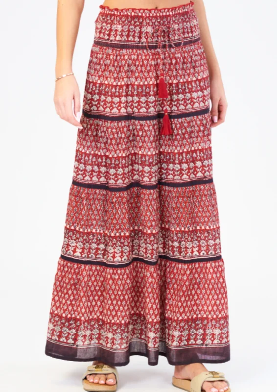 Mari Print Maxi Skirt- Red Combo