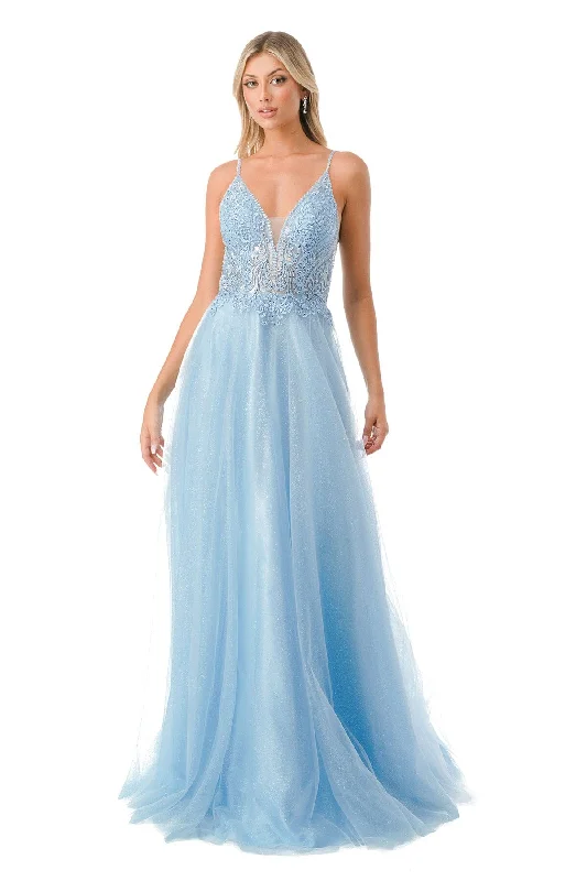 Embellished Deep V-Neck Tulle Gown by Coya L2688