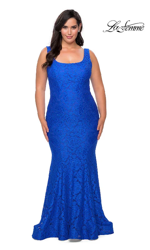 Beaded-Lace Plus-Size Long La Femme Formal Dress