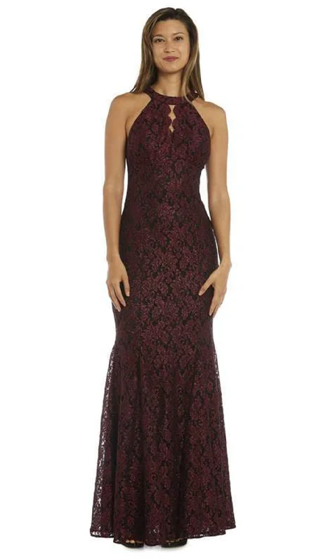 Nightway - 21689SC Halter Neck Lace Glittered Dress