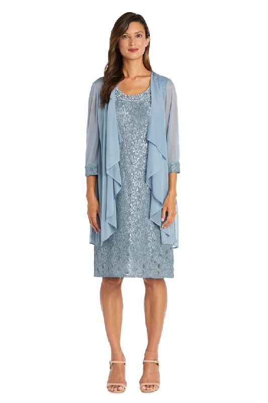 R&M Richards - Embellished Sleeveless Lace Dress with Quarter Length Sleeve Jacket