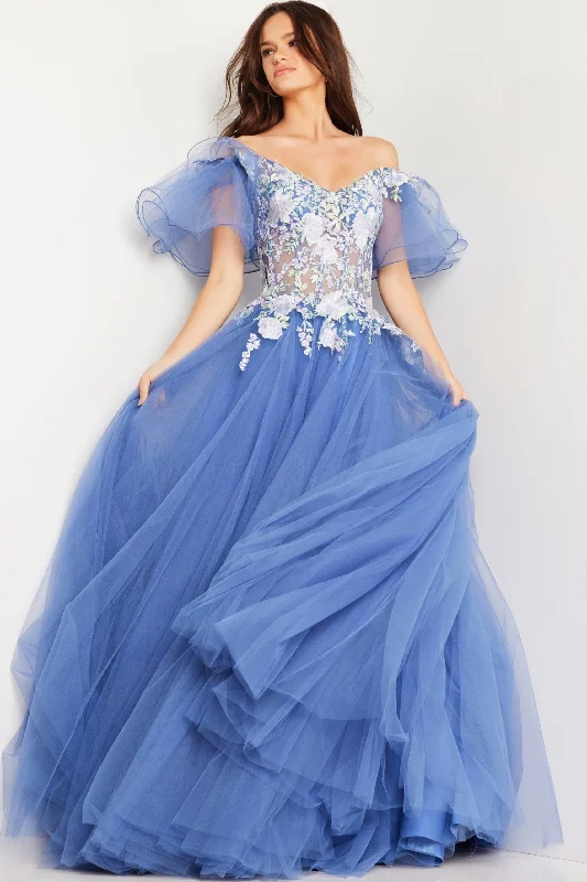 Tulle Short Sleeve A-line Gown by Jovani 24575