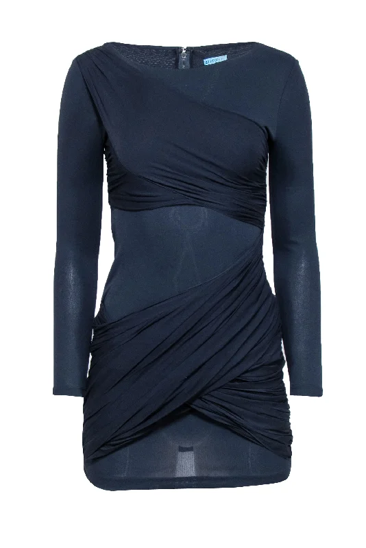 Alice & Olivia - Navy Ruched Draped Bodycon Dress Sz S