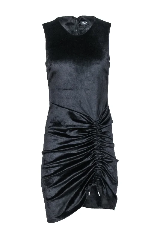 Atlein - Black Bonded Velvet Ruched Bodycon Dress Sz 8