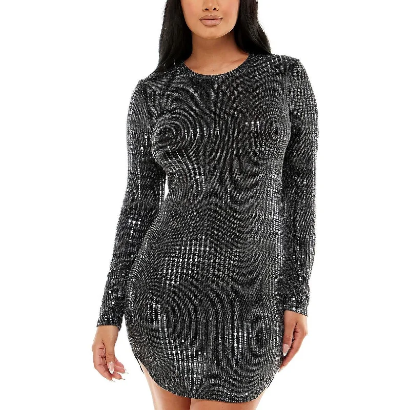 B. Darlin Womens Juniors Metallic Long Sleeves Bodycon Dress