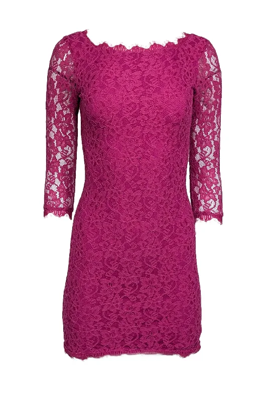 Diane von Furstenberg - Hot Pink Floral Lace "Zarita" Bodycon Dress Sz 4