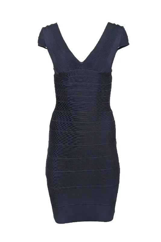 Herve Leger - Navy Bandage Cap Sleeve Bodycon Dress Sz XS