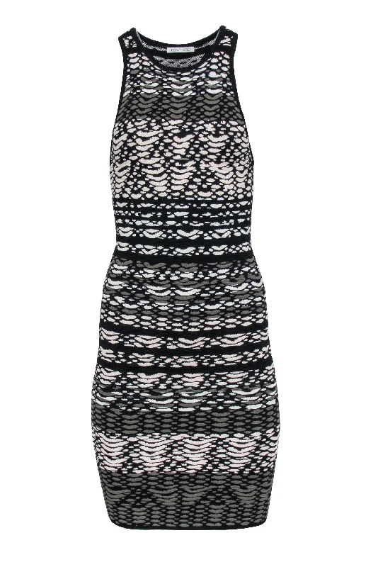 Ronny Kobo - Black, Cream & Green Patterned Knit Bodycon Dress Sz XS