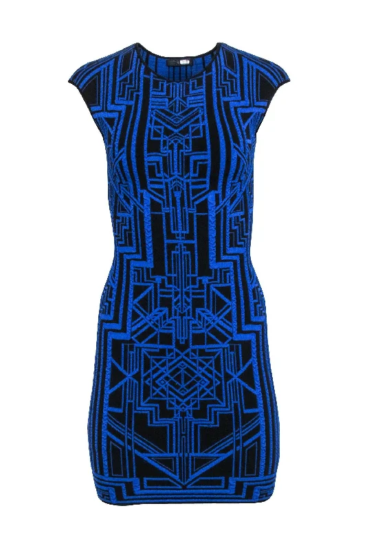 RVN - Blue & Black Print Bodycon Dress Sz XS