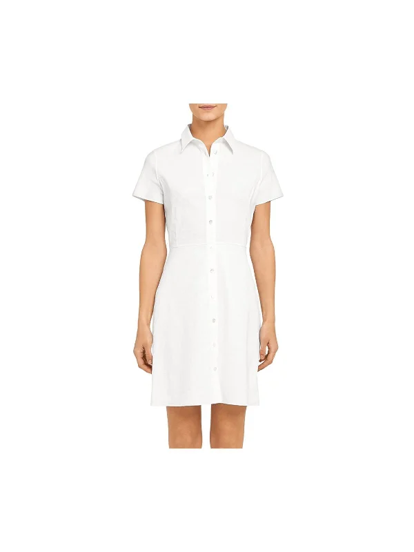 THEORY Womens White Fitted Button Front Short Sleeve Collared Short Shirt Dress